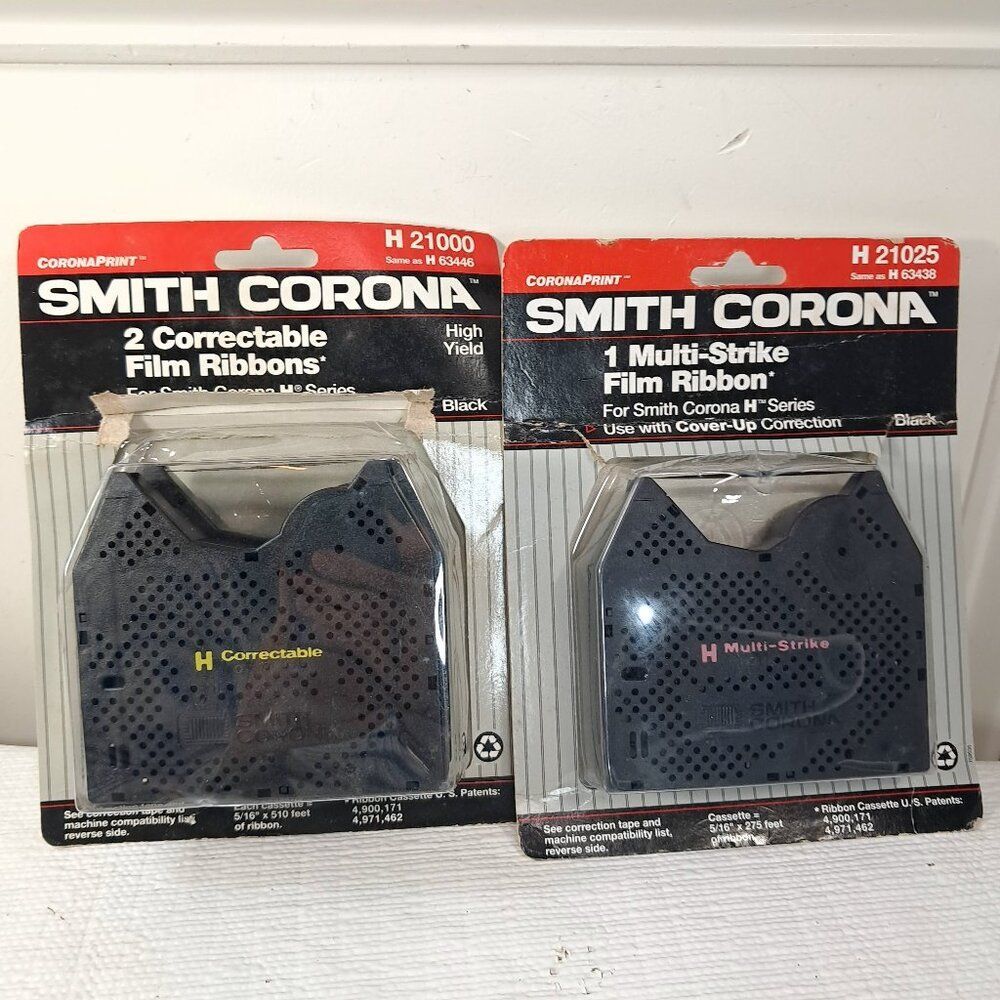 NEW Smith Corona‎ H Series 21000 Correctable Film Ribbons Black 2 Pack & h 21025